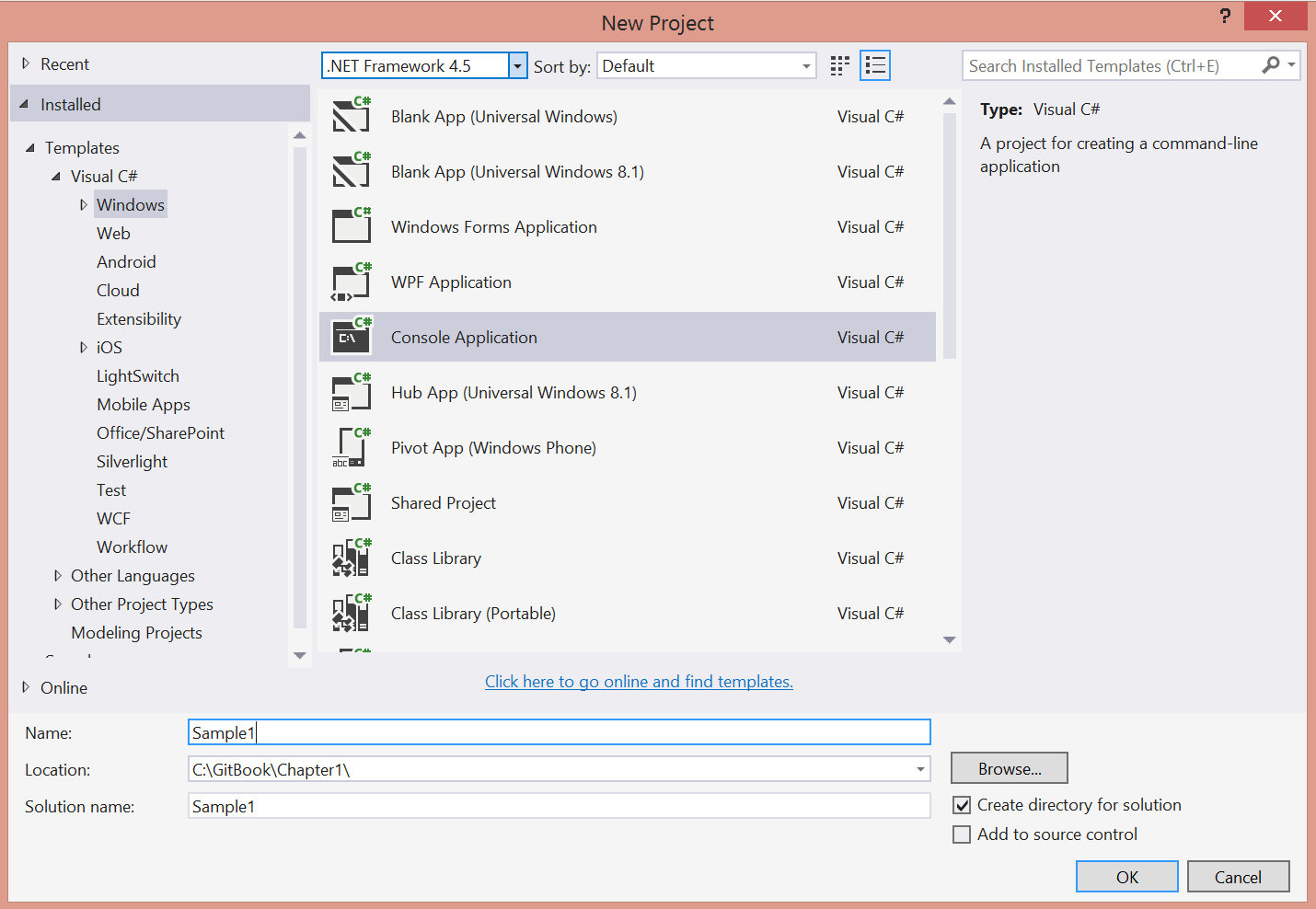 Create a new project in Visual Studio